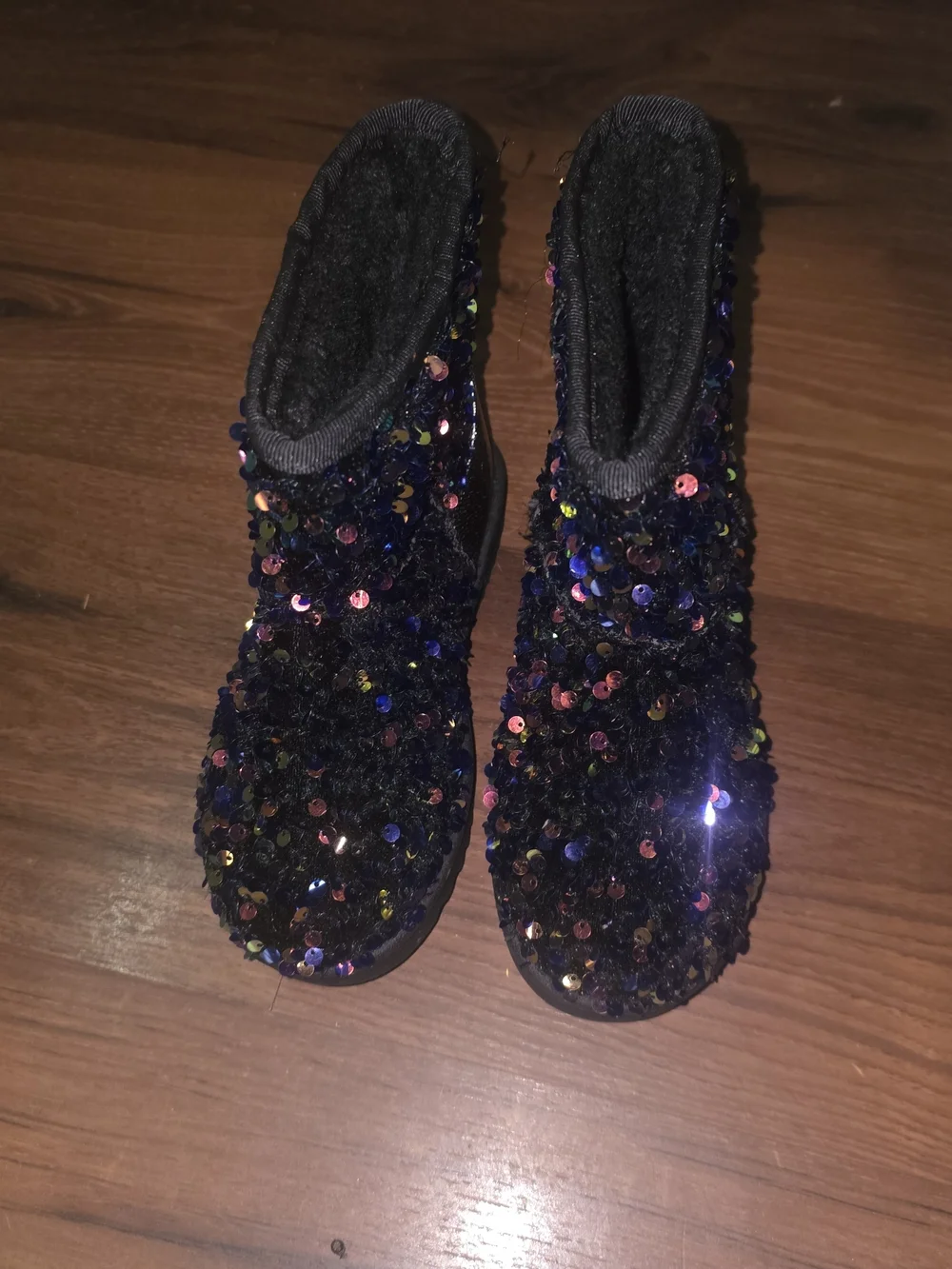 Kids Black Sequin Winter Boots with Multicolor Sparkle